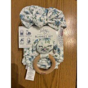 NWT Toby Swaddle Blanket Set - 30" x 40" Blanket, Headband, & Rattle - Floral